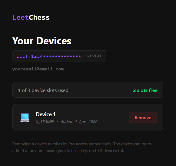 UI view of the Device Management dashboard showing active slots and remove buttons